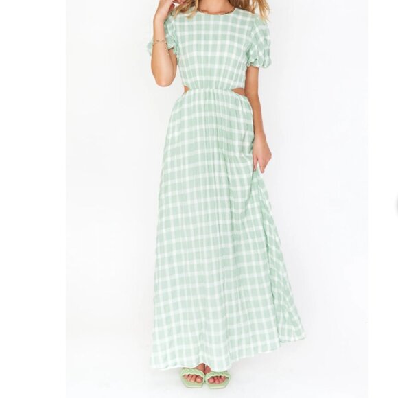Show Me Your MuMu Dresses & Skirts - Show Me Your Mumu Eloise Plaid Cut-Out Green Maxi Dress Size XS